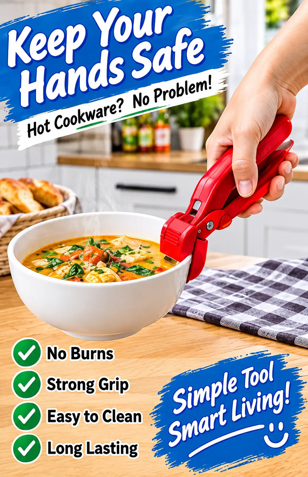 Cool Gripper Kitchen Tongs – Heat Resistant Hot Plate & Pan Lifter, Multi-Purpose Cooking Grip Tool