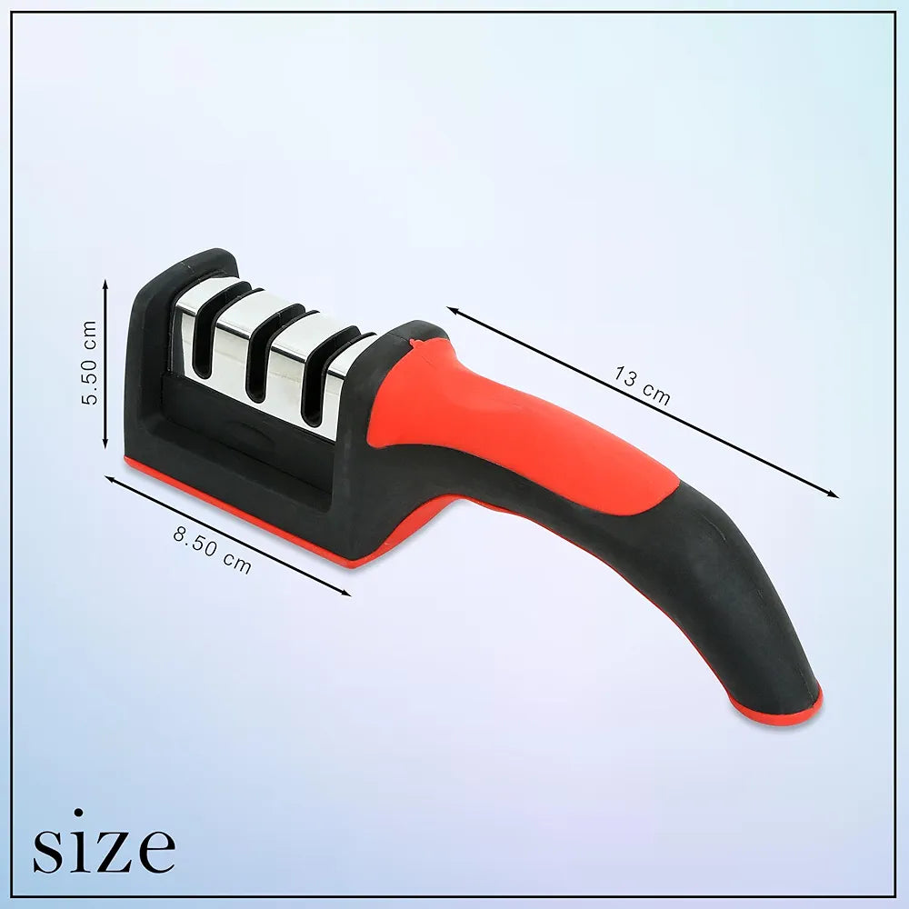 3 in 1 Knife Sharpener with Easy-Grip Handle and Non-Slip Rubber Base, 3-Stage Sharpening Tool for All Types of Knives