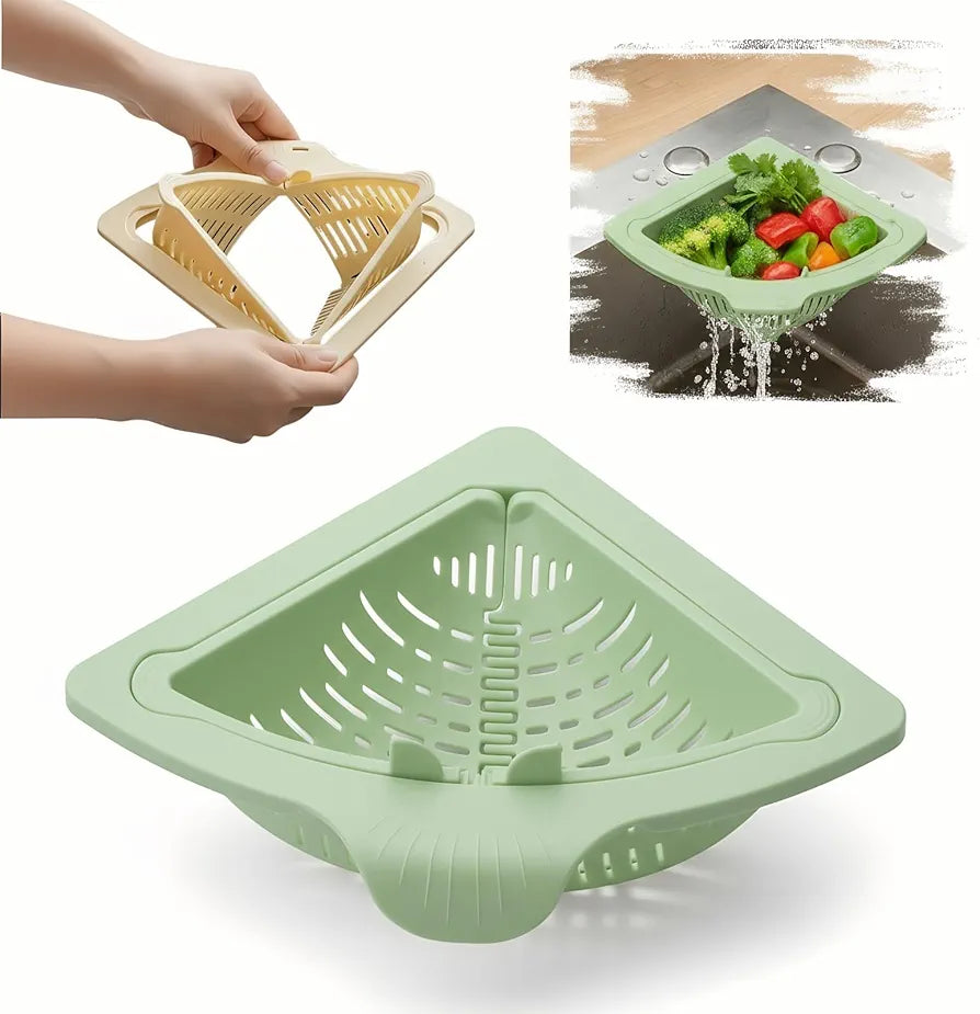 Magnetic Drainage & Filter Basket, Triangular Sink Strainer with Twist-Open Bottom, Kitchen Sink Corner Rack for Draining & Storage, Punch-Free Installation, No Tools Needed