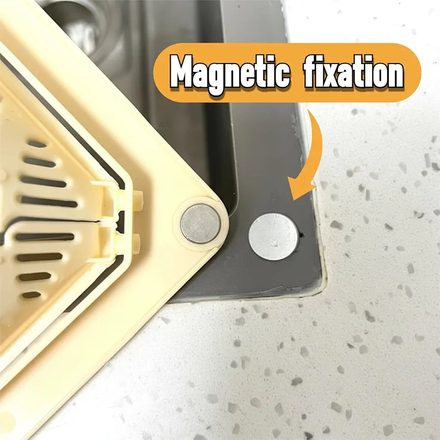 Magnetic Drainage & Filter Basket, Triangular Sink Strainer with Twist-Open Bottom, Kitchen Sink Corner Rack for Draining & Storage, Punch-Free Installation, No Tools Needed